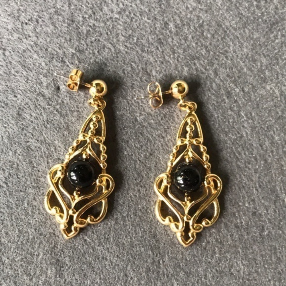 Gold and black dangle earrings
